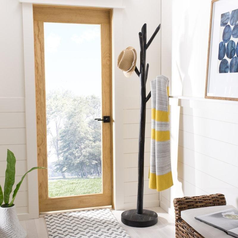 Eskitme Siyah Masif Tik Ağacı Ağaç Dalı Tasarımlı Ayaklı Portmanto - 161311