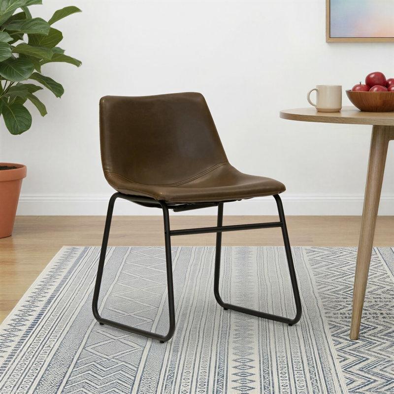 Eskitme Suni Deri Döşemeli Siyah Demir Ayaklı Kova Tasarım 2'li Sandalye Seti - 147099