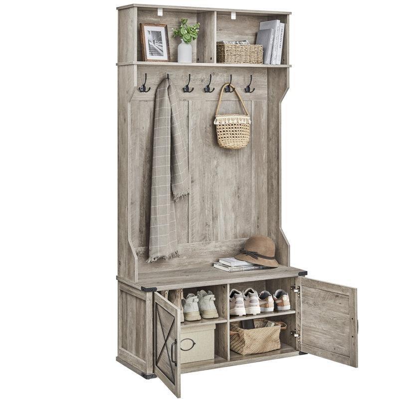 Eskitme Tasarım Sunta Oturaklı Ayakkabılıklı Portmanto Vestiyer - 101 cm - 159805