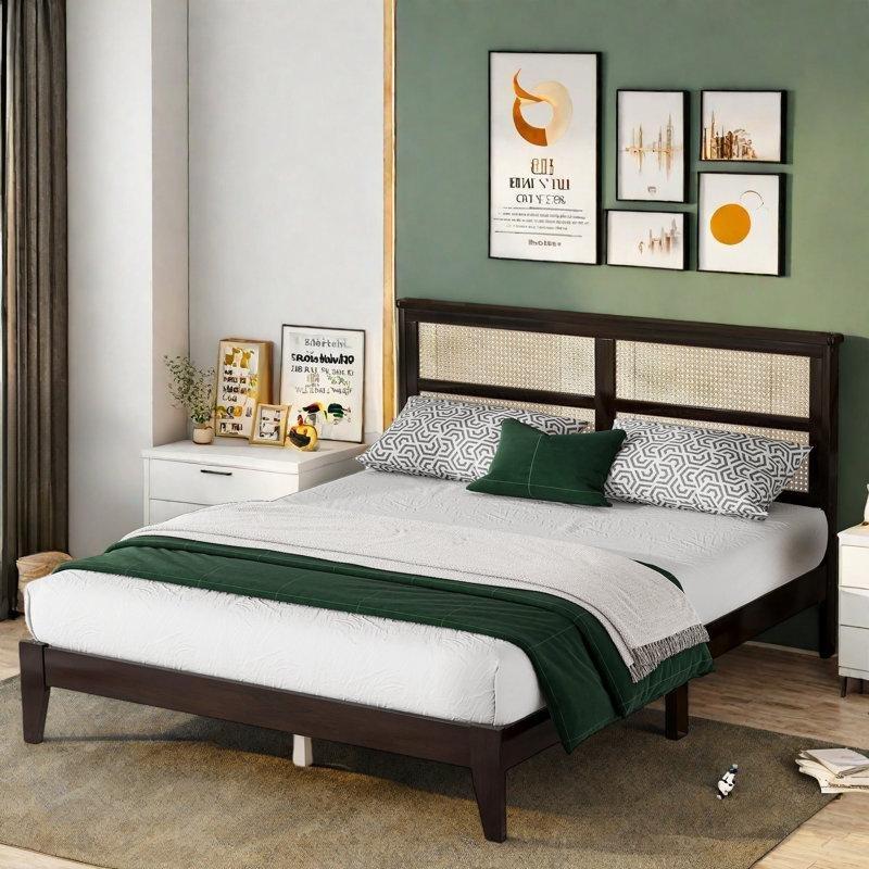 Espresso Rattan Başlıklı Masif Ahşap Karyola - 162x216 cm - 143128