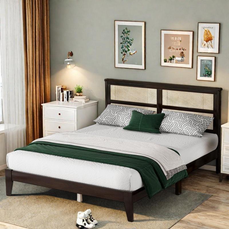 Espresso Rattan Başlıklı Masif Ahşap Karyola - 162x216 cm - 143128