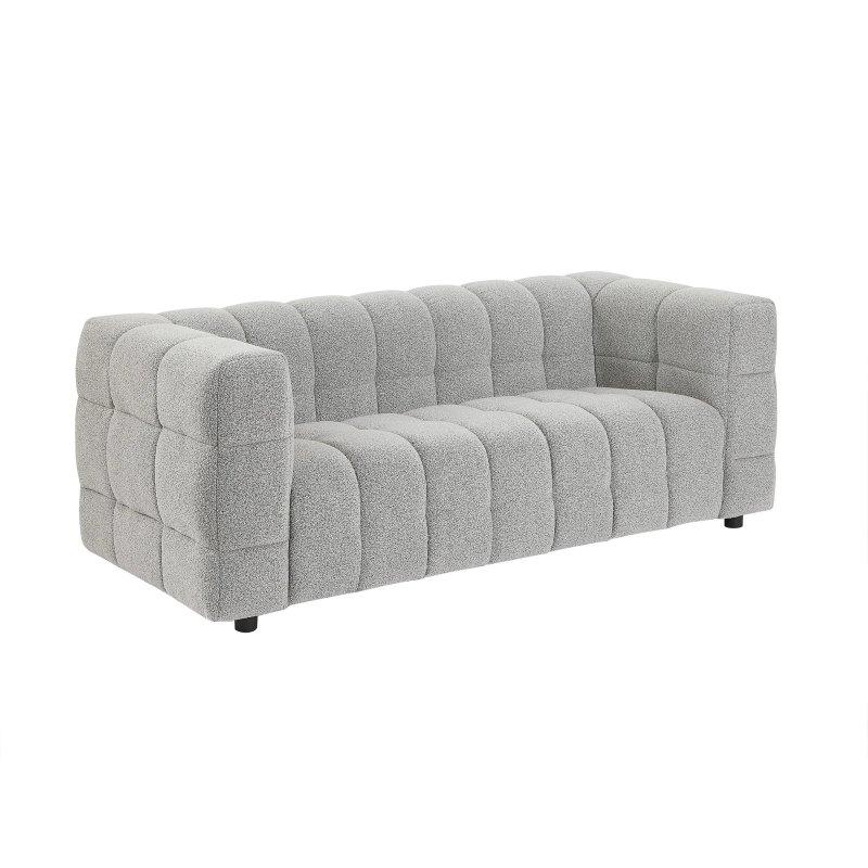 Fildişi Beyazı Buklet Kumaş Kapitoneli Ahşap Ayaklı İkili Koltuk - 189 cm - 156088