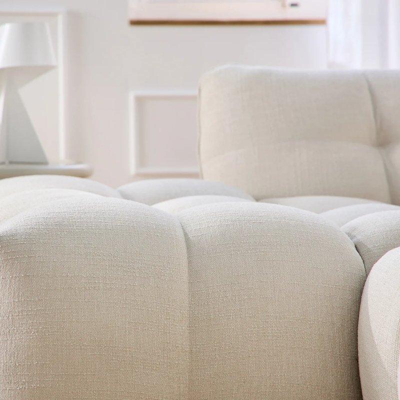 Fildişi Bukle Kumaş Sol Köşe Yuvarlak Hatlı Köşe Koltuk - 295x170 cm - 155003