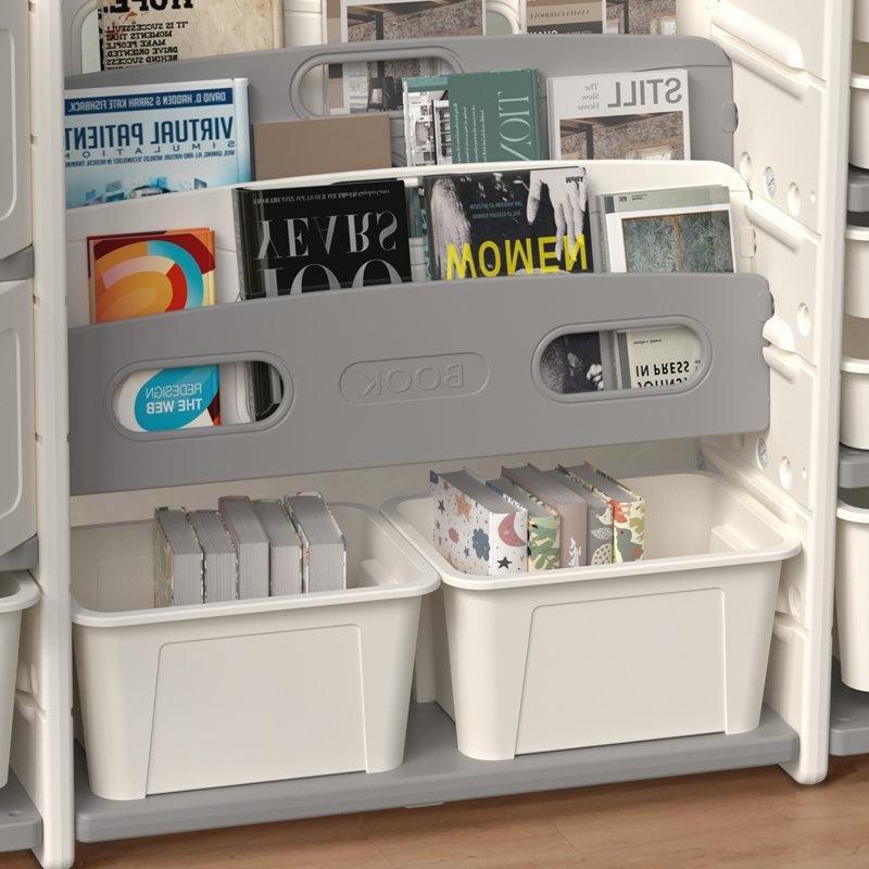 Fildişi Çıkarılabilir Sepetli 4 Raflı Kitaplıklı Plastik Oyuncak Dolabı - 161 cm - 150465