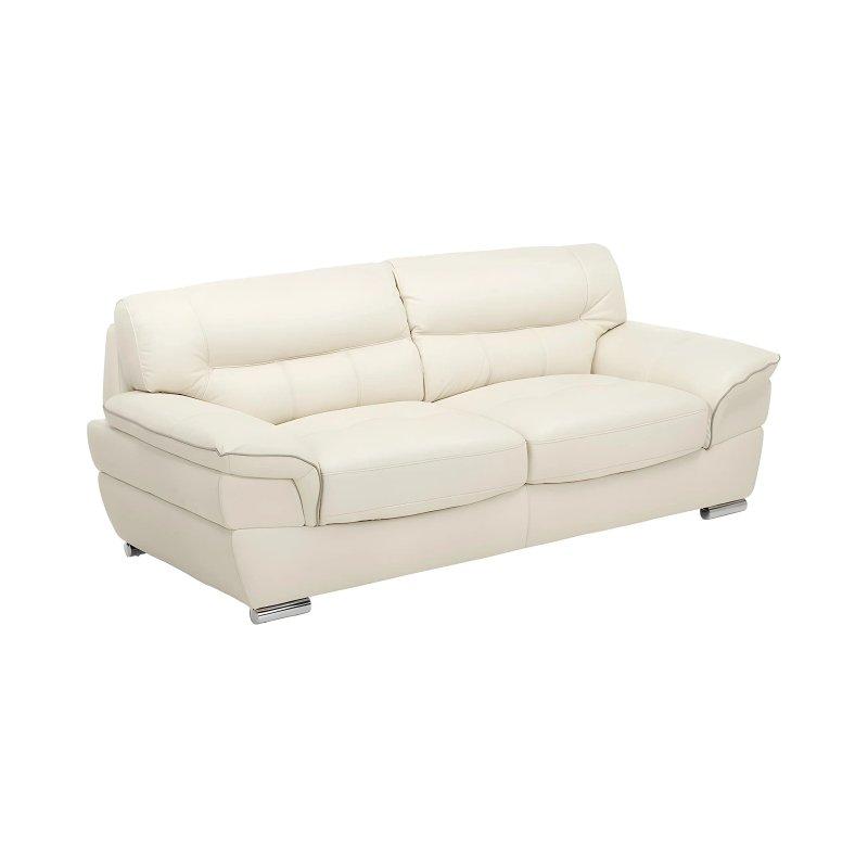 Fildişi Deri Geniş Kollu Biyeli Üçlü Koltuk - 210 cm - 155350