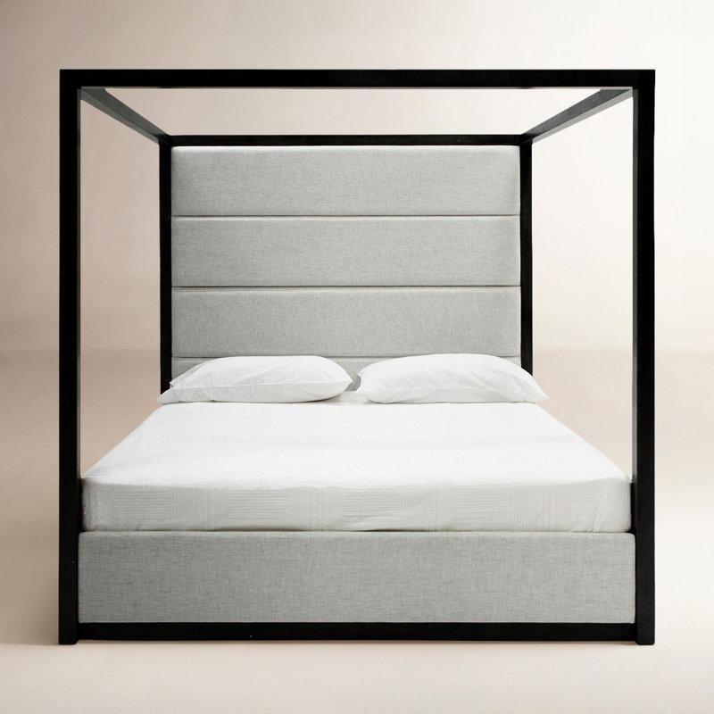 Fildişi Kapitoneli Kumaş Başlıklı Masif Ahşap Gölgelikli Karyola - 205x215 cm - 142456