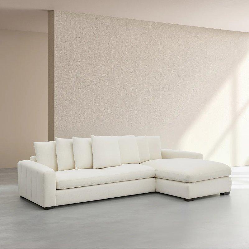 Fildişi Kumaş Kuş Tüyü Dolgulu Sağ Köşe Koltuk - 314x168 cm - 154646