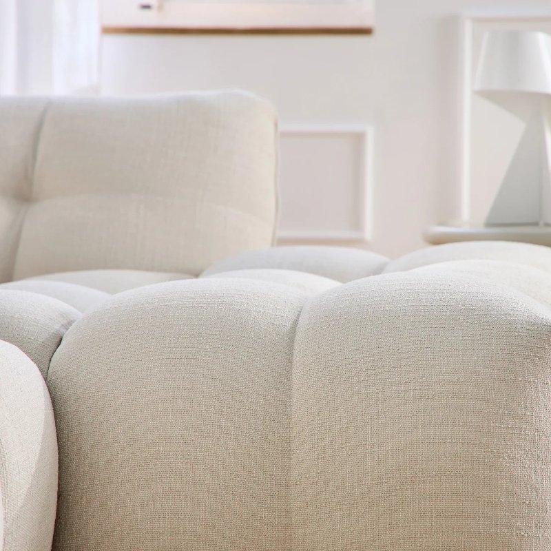 Fildişi Rengi Bukle Kumaş Sağ Uzanmalı Köşe Koltuk - 295x170 cm - 154483