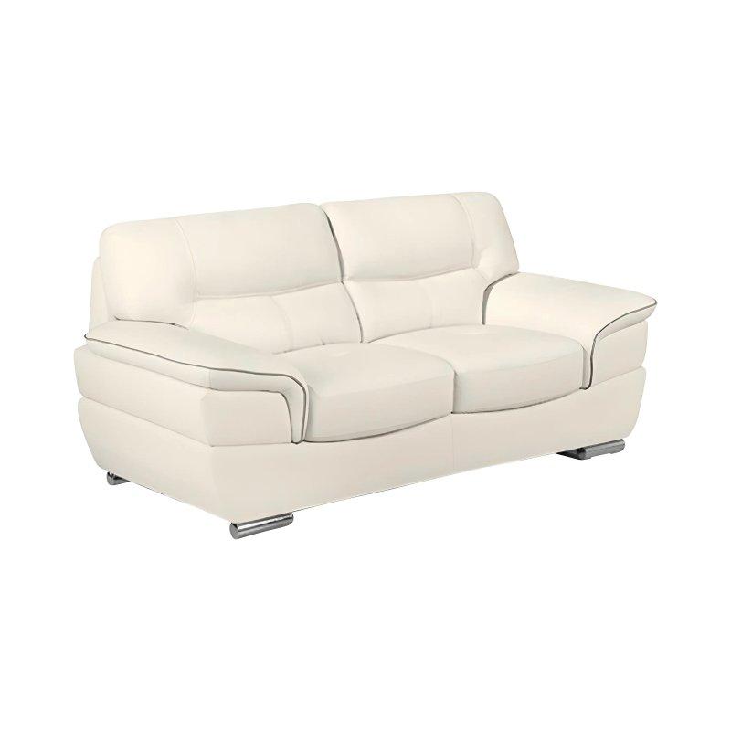 Fildişi Rengi Deri Geniş Kolçaklı Biye Şeritli İkili Koltuk - 168 cm - 155185