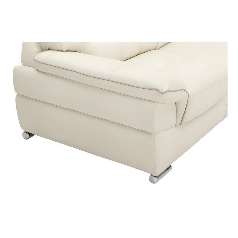 Fildişi Rengi Deri Geniş Kolçaklı Biye Şeritli İkili Koltuk - 168 cm - 155185