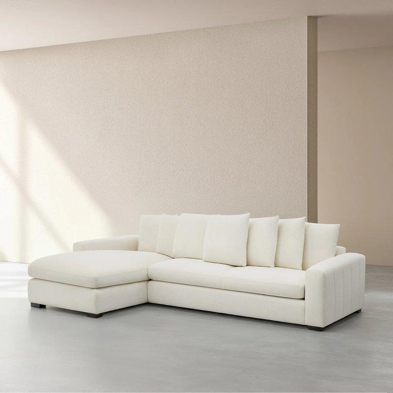 Fildişi Rengi Kuş Tüyü Dolgulu Sol Köşe Koltuk - 314 cm - 154469