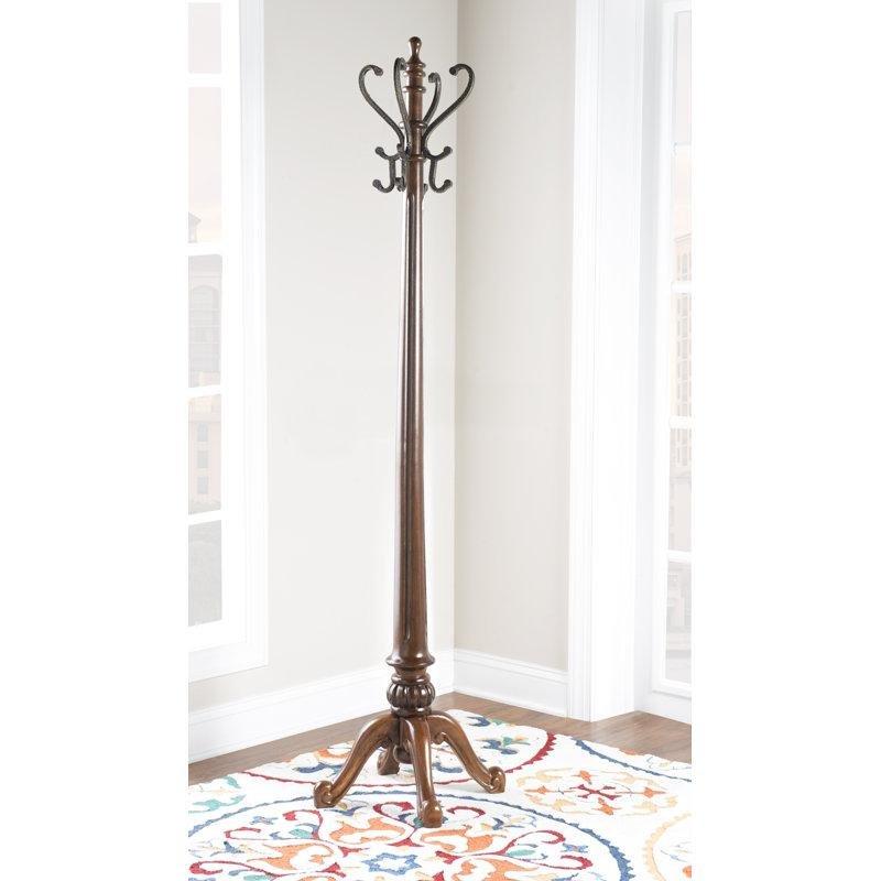 Fındık Kahverengi Masif Ahşap Dört Metal Kancalı Ayaklı Portmanto Askılık - 183x48 cm - 161290