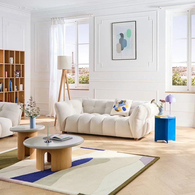 Fındık Kahverengi Mira Bukle Kumaş 3 Kişilik Kapitoneli Koltuk - 211 cm - 154442