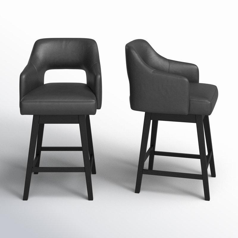 Fırçalanmış Espresso Masif Ahşap Döner Kolçaklı Retro Bar Sandalyesi 2li Set - 67 cm - 148548