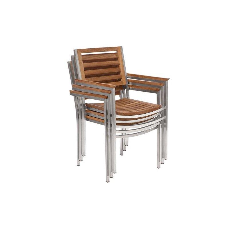 Fırçalanmış Paslanmaz Çelik ve Tik Ağacı Kolçaklı İstiflenebilir Sandalye - 53x59x84 cm - 147327