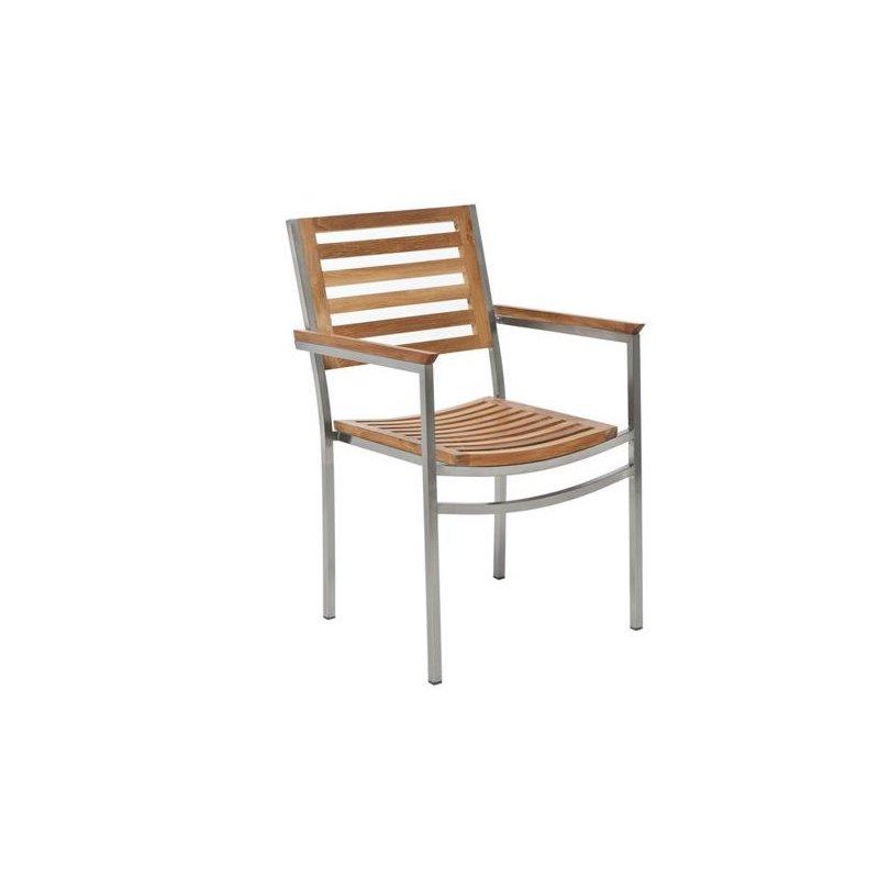 Fırçalanmış Paslanmaz Çelik ve Tik Ağacı Kolçaklı İstiflenebilir Sandalye - 53x59x84 cm - 147327