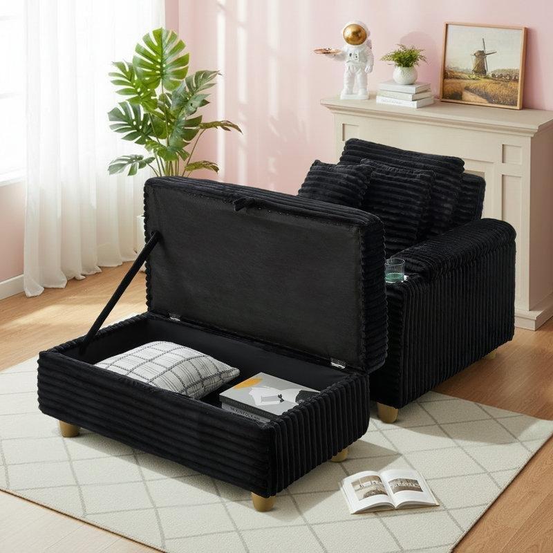 Fitilli Kadife Bardaklıklı ve Sandıklı Puflu Dinlenme Koltuğu - 105 cm - 156244