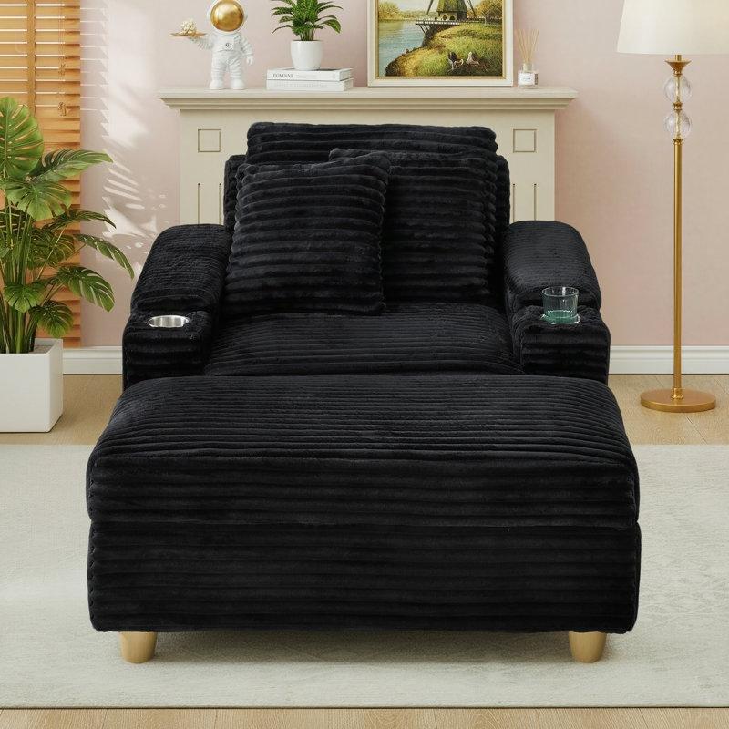 Fitilli Kadife Bardaklıklı ve Sandıklı Puflu Dinlenme Koltuğu - 105 cm - 156244