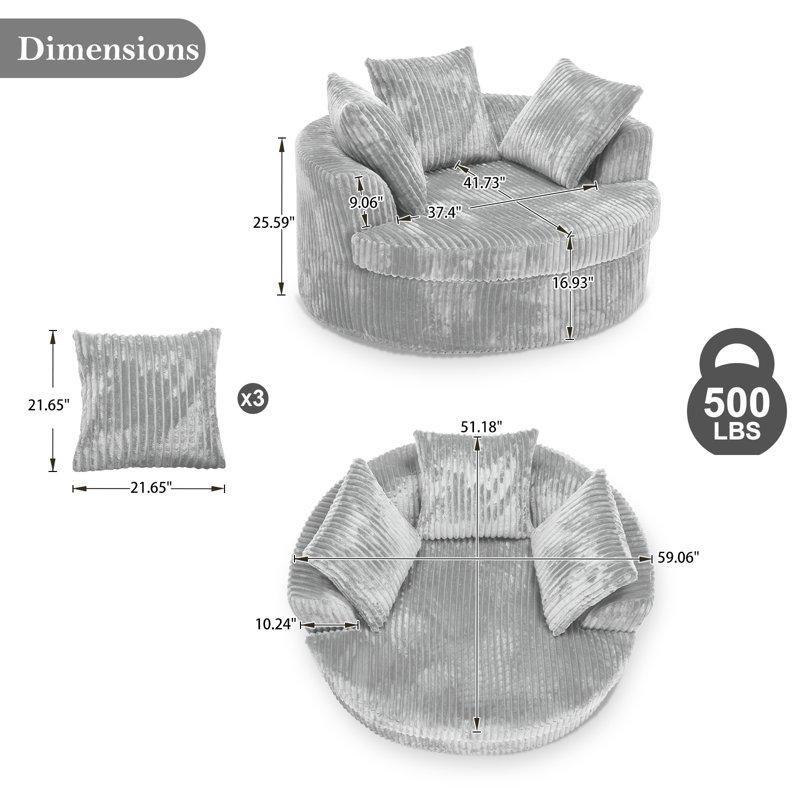Fitilli Kadife Geniş Yuvarlak Yatak Olabilen Koltuk - 150 cm - 156430