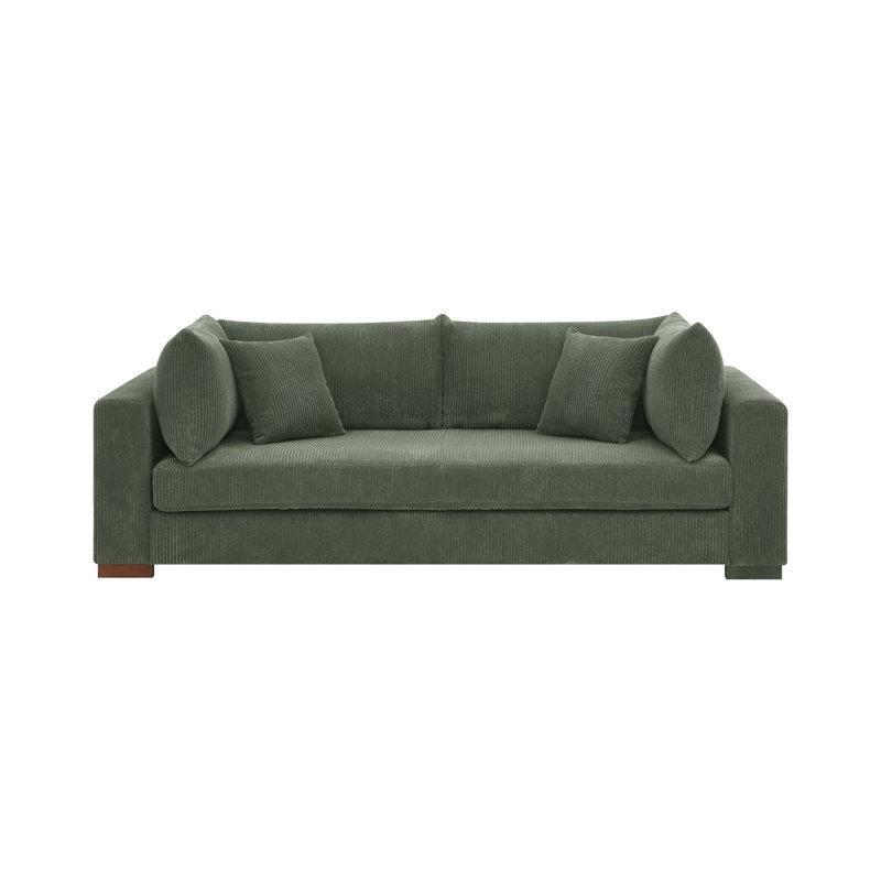 Fitilli Kadife Kumaş Masif Ahşap Ayaklı 3 Kişilik Kare Kolçaklı Koltuk - 228 cm - 151657