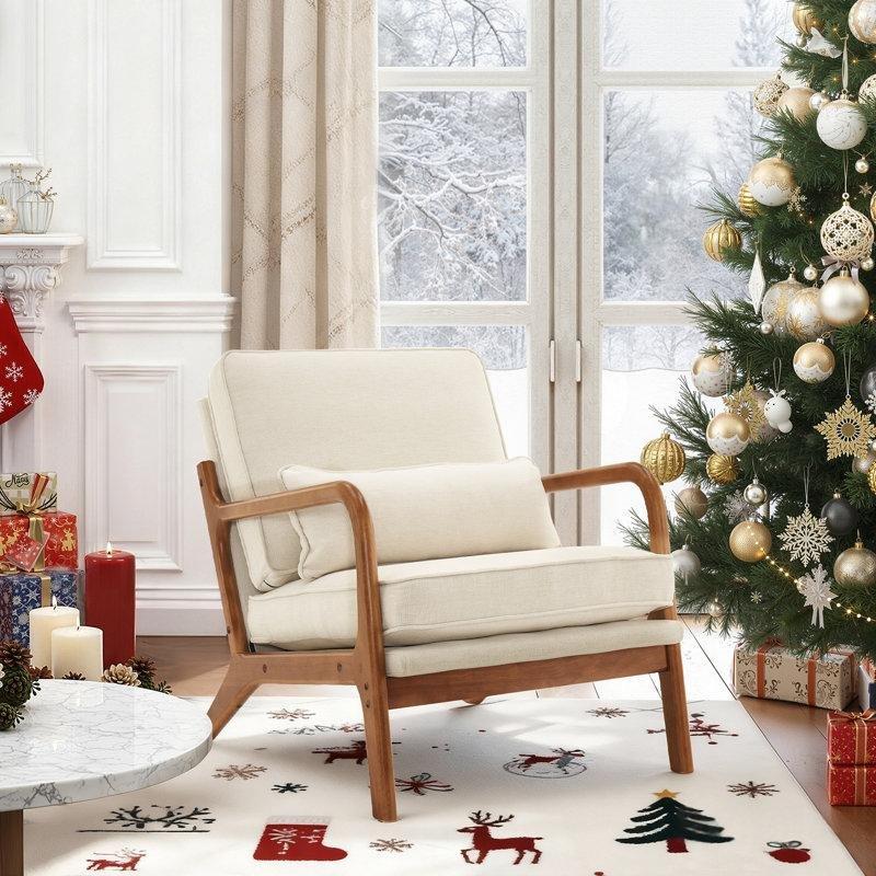 Fitilli Kadife Kumaş Masif Meşe Ahşap İskeletli Yastıklı Berjer Koltuk - 156583