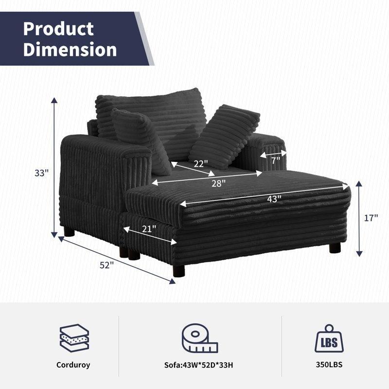 Fitilli Kadife Masif Ahşap Ayaklı Sandıklı Puflu Koltuk - 110 cm - 156379