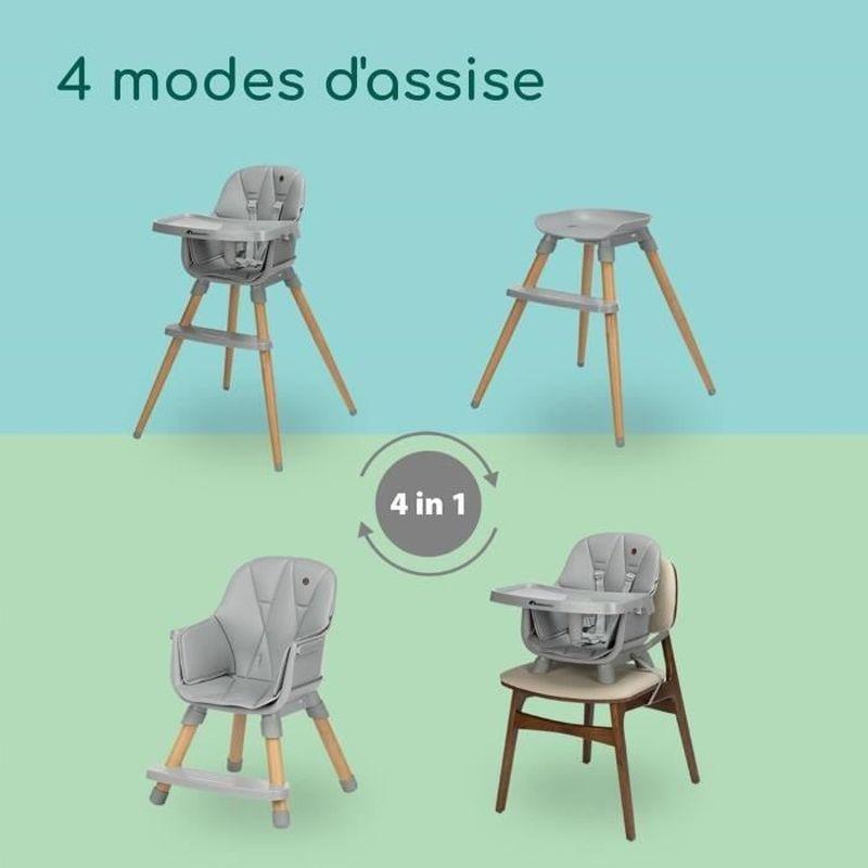 Füme Grisi Masif Ahşap 4'ü 1 Arada Dönüşebilen Ayarlanabilir Tepsili Mama Sandalyesi - 162667