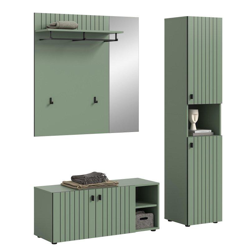 Füme Yeşil Suntalam 3 Parçalı Oturaklı Dolaplı Portmanto Vestiyer - 161 cm - 158785