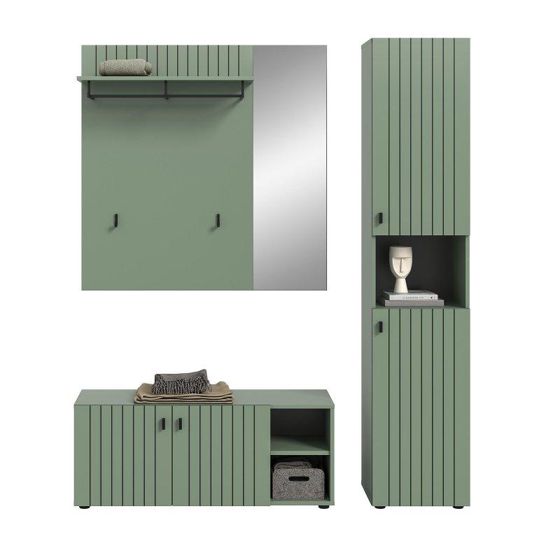 Füme Yeşil Suntalam 3 Parçalı Oturaklı Dolaplı Portmanto Vestiyer - 161 cm - 158785