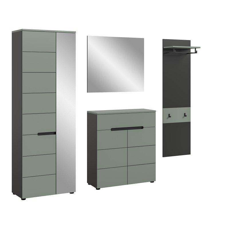 Füme Yeşil ve Antrasit Sunta 4 Parça Aynalı Dolaplı Portmanto Vestiyer - 220x190 cm - 158635