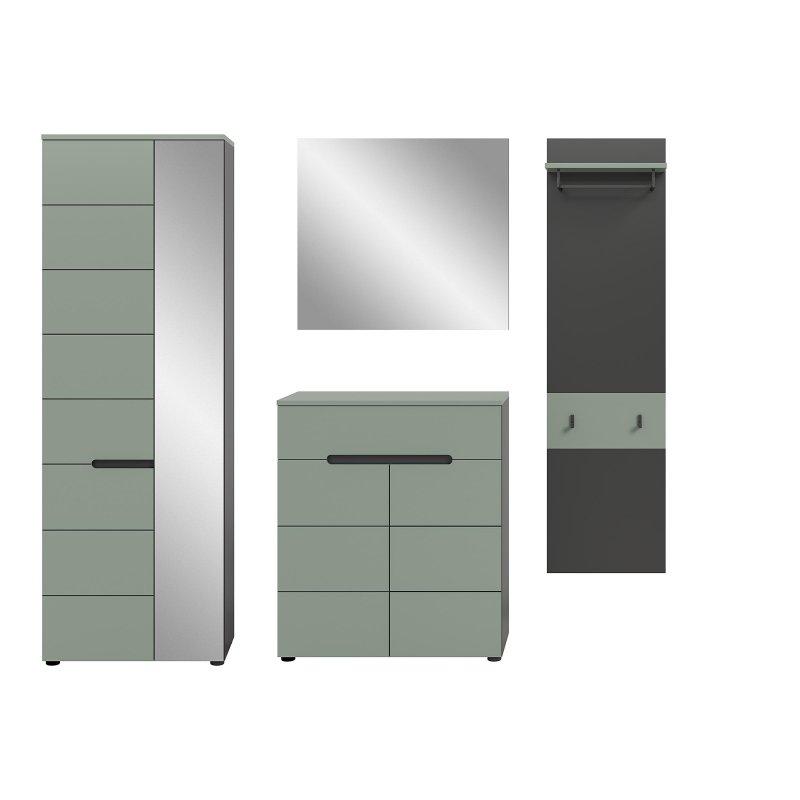 Füme Yeşil ve Antrasit Sunta 4 Parça Aynalı Dolaplı Portmanto Vestiyer - 220x190 cm - 158635