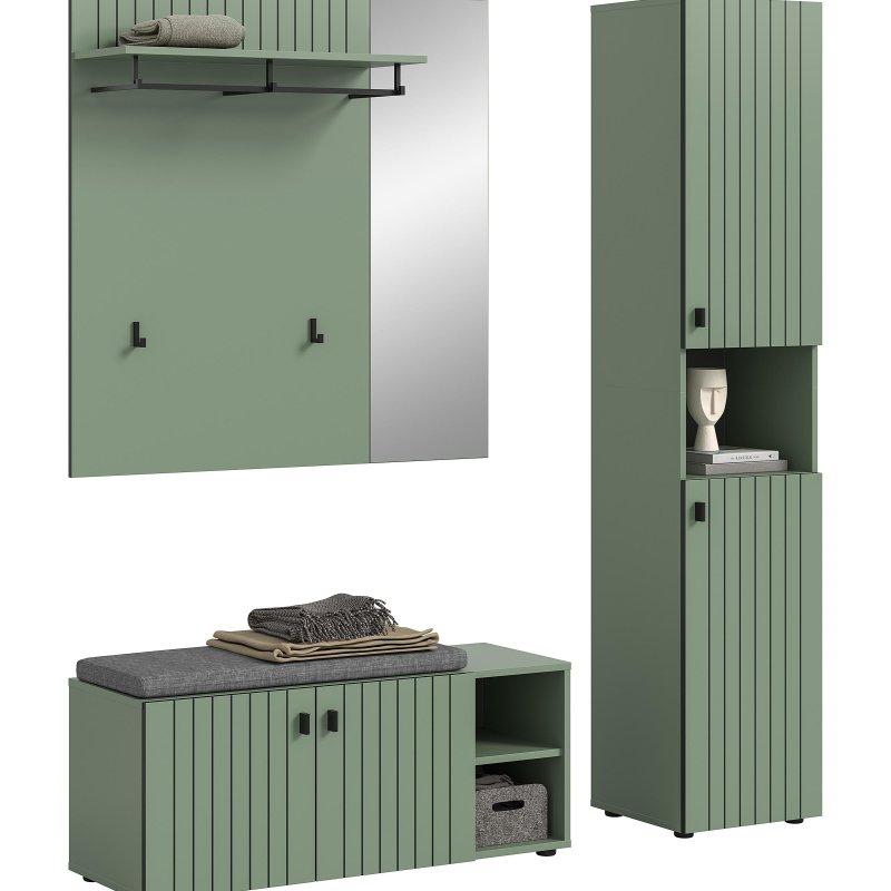 Füme Yeşil Yonga Levha 3 Parçalı Oturaklı Portmanto Vestiyer - 161x192 cm - 158908