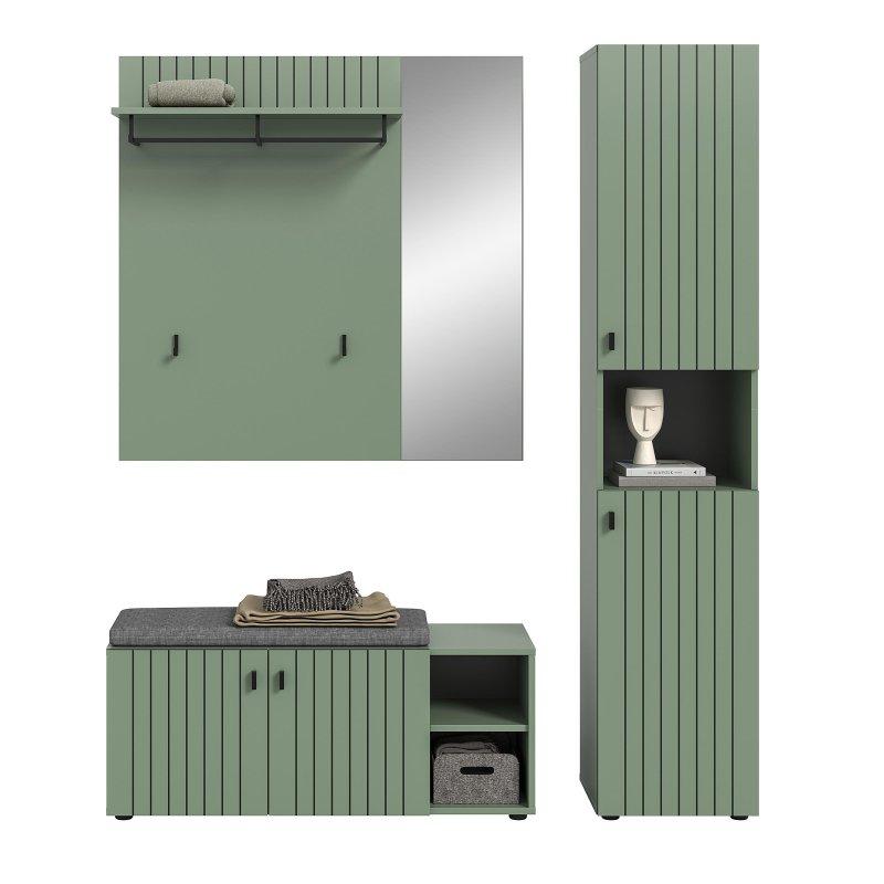 Füme Yeşil Yonga Levha 3 Parçalı Oturaklı Portmanto Vestiyer - 161x192 cm - 158908