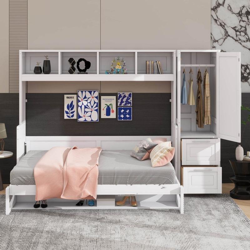 Gardıroplu ve Çekmeceli MDF Duvar Yatağı - 148 cm - 144393