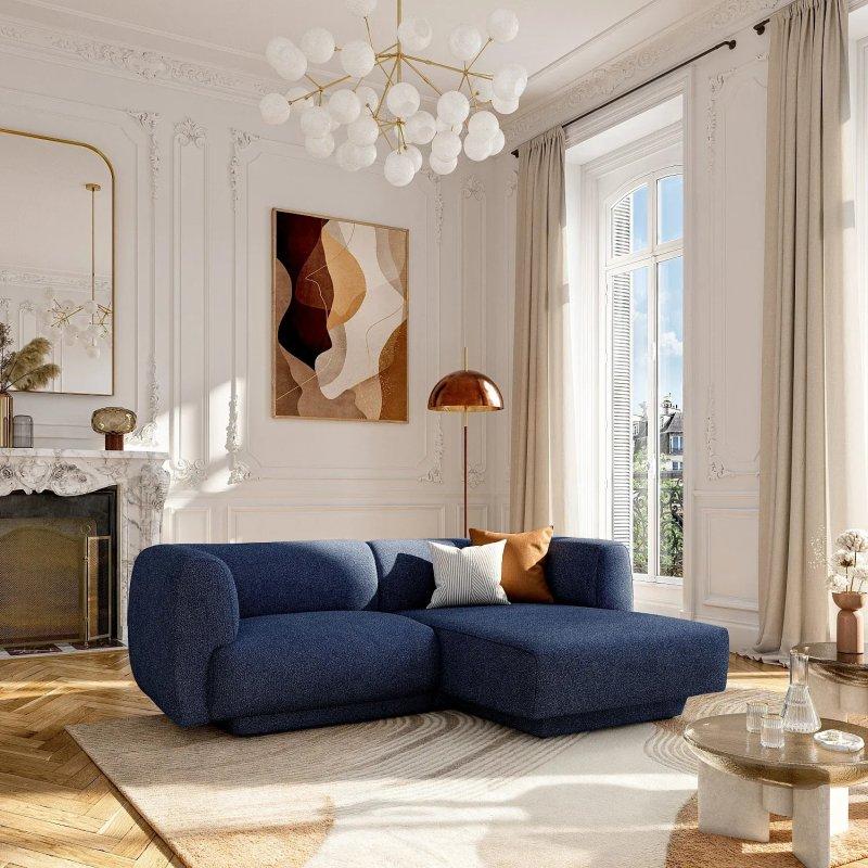 Gece Mavisi Dokulu Kumaş Sağ Uzanmalı Köşe Koltuk - 228x158 cm - 154764