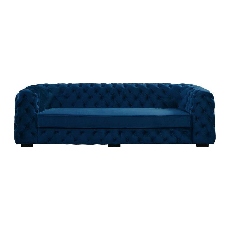 Gece Mavisi Kadife Kapitoneli Chesterfield Üçlü Koltuk - 237 cm - 155218