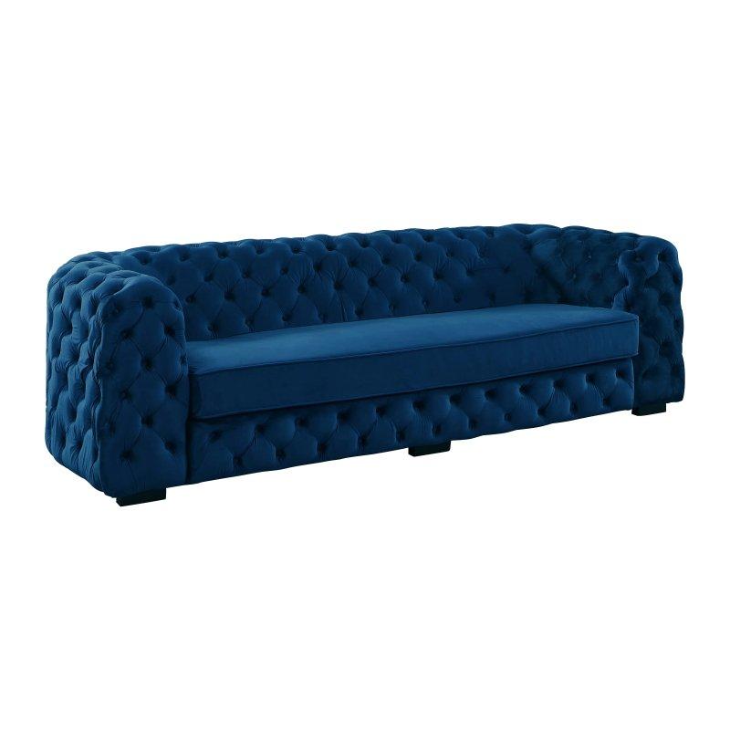 Gece Mavisi Kadife Kapitoneli Chesterfield Üçlü Koltuk - 237 cm - 155218