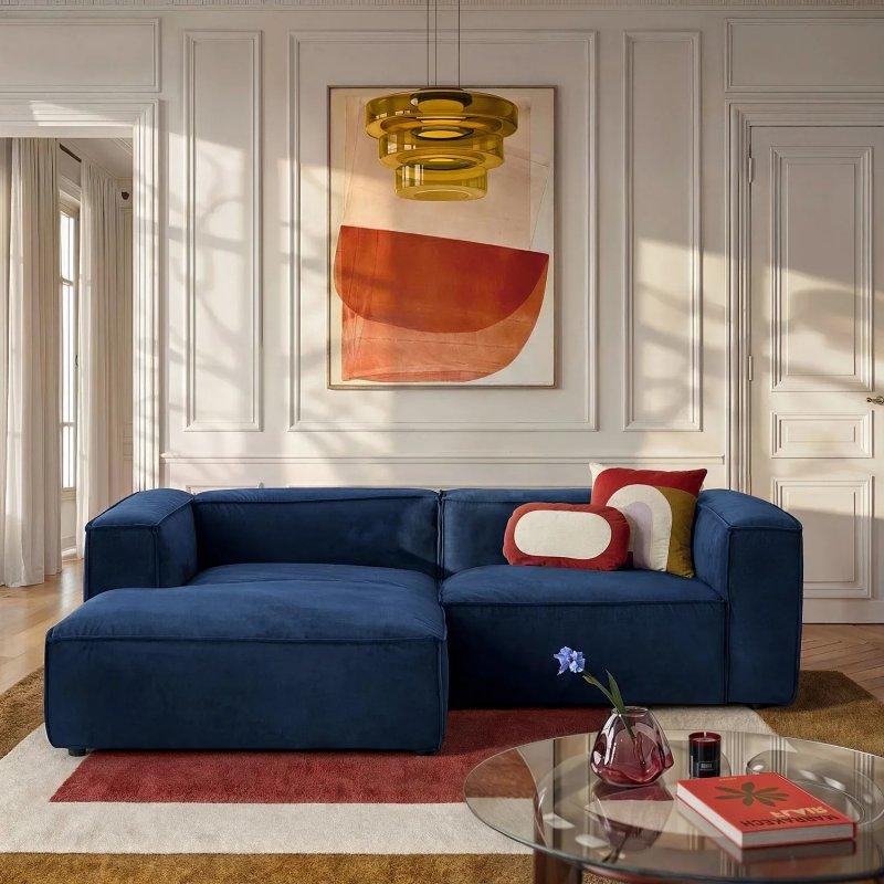Gece Mavisi Kadife Sol Uzanmalı Köşe Koltuk - 236 cm - 154816