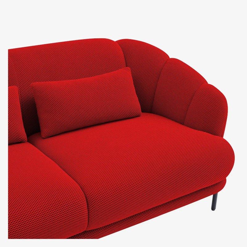 Gelincik Kırmızısı 3D Kumaş Kuş Tüyü Minderli Üçlü Koltuk - 198 cm - 154656