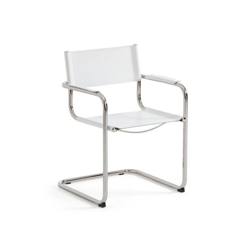 Gerçek Deri Kolçaklı Krom Çelik İtalyan Tasarım Sandalye - 147591