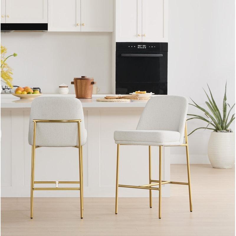 Gold Demir İskeletli Kumaş Döşemeli 2li Set Bar Sandalyesi - 69 cm - 148119