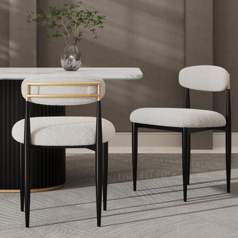 Gold Detaylı Bukle Kumaş Döşemeli Metal Ayaklı Sandalye 2li Set - 146784