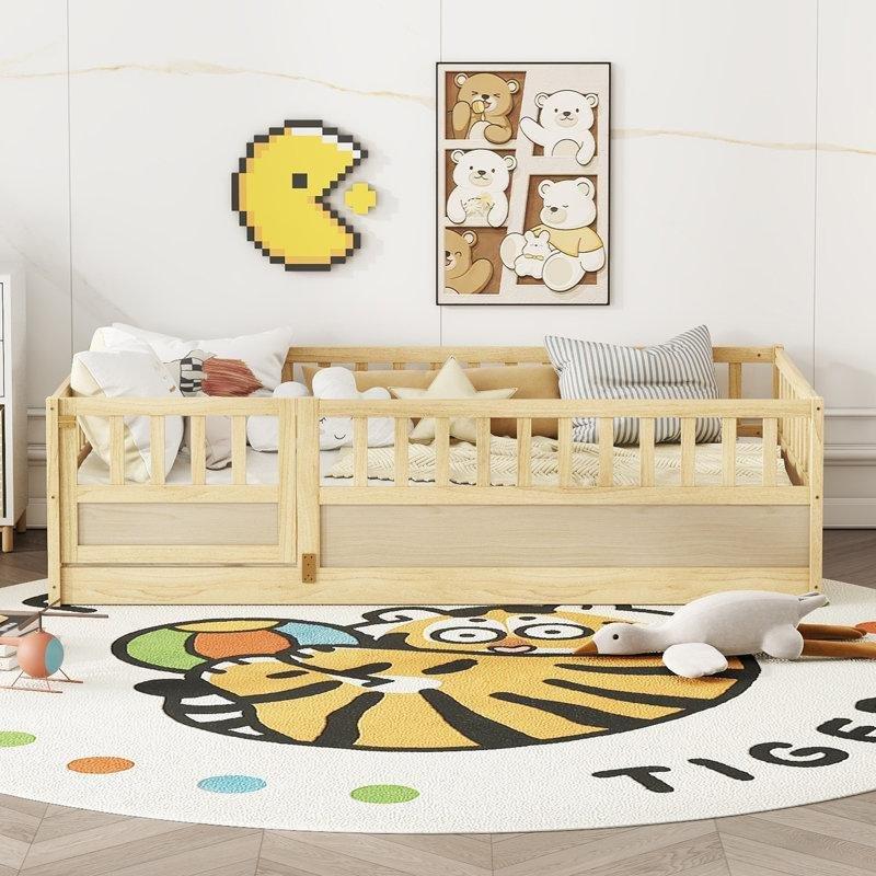Gold Endüstriyel Ahşap Yüksek Korkuluklu Kapılı Montessori Karyola - 106x199 cm - 142702