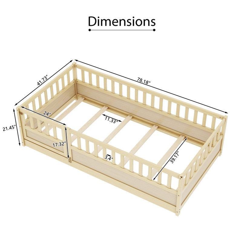 Gold Endüstriyel Ahşap Yüksek Korkuluklu Kapılı Montessori Karyola - 106x199 cm - 142702
