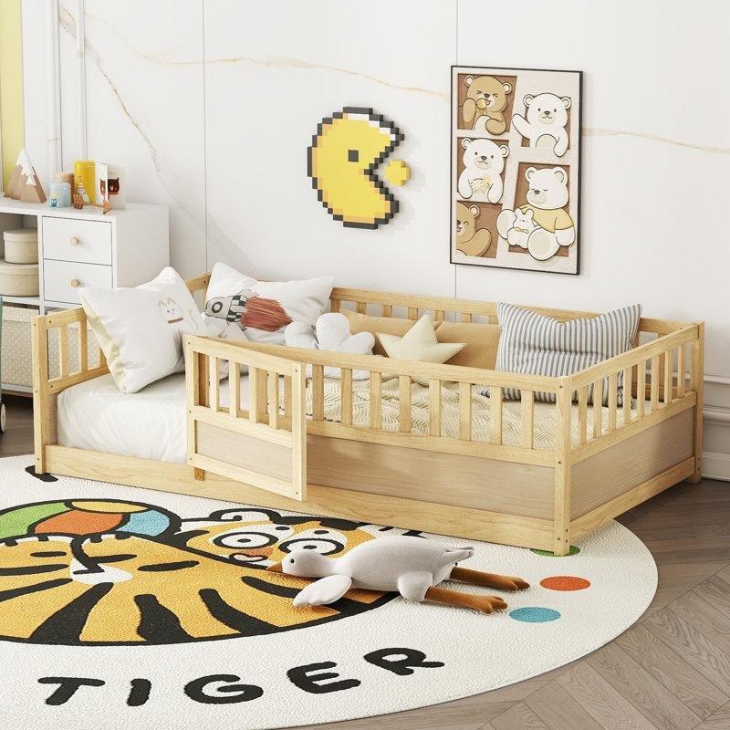 Gold Endüstriyel Ahşap Yüksek Korkuluklu Kapılı Montessori Karyola - 106x199 cm - 142702