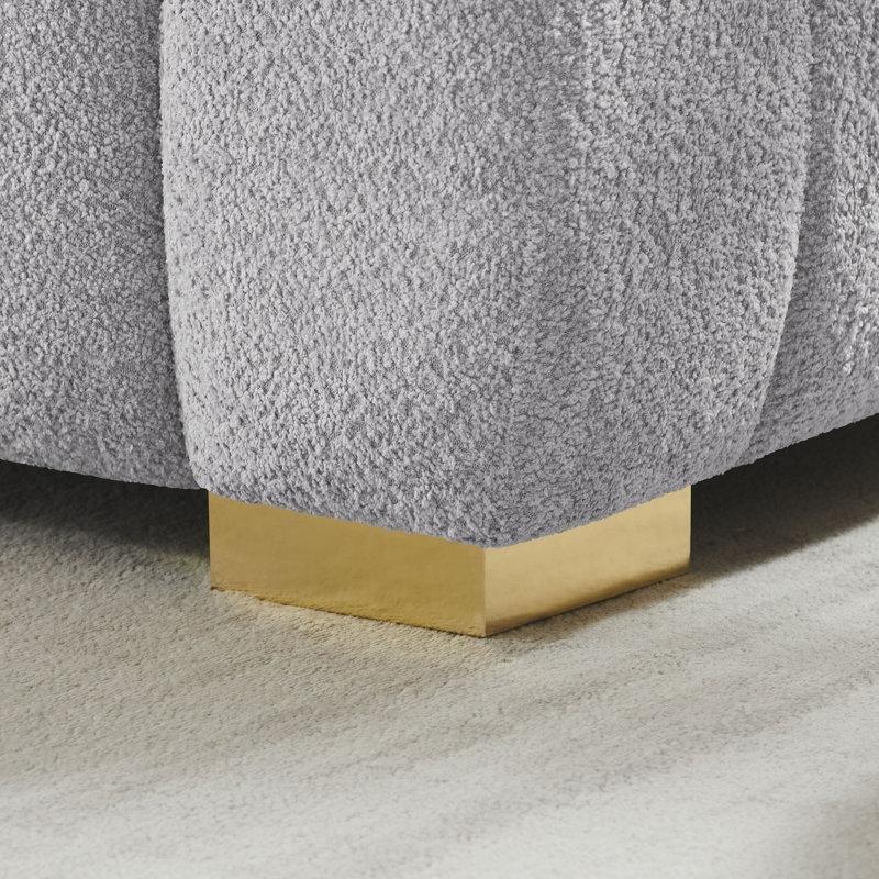 Gold Metal Ayaklı Bukle Kumaş Gofre Kapitoneli Geniş Oturumlu Berjer Koltuk - 121 cm - 156178