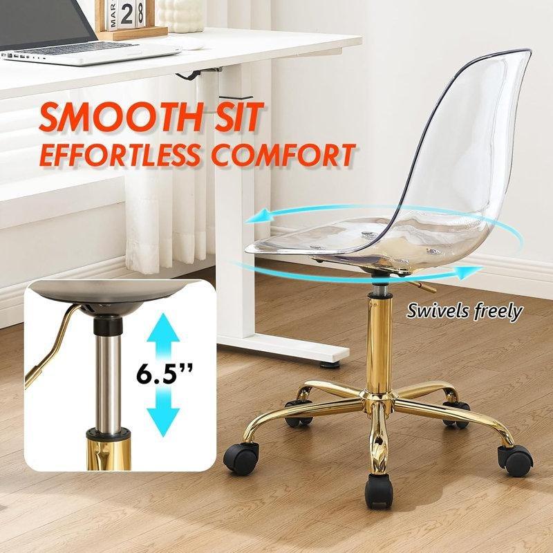 Gold Metal Ayaklı Şeffaf Akrilik Döner Tekerlekli Makyaj Sandalyesi - 146190