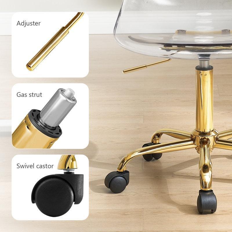 Gold Metal Ayaklı Şeffaf Akrilik Döner Tekerlekli Makyaj Sandalyesi - 146190