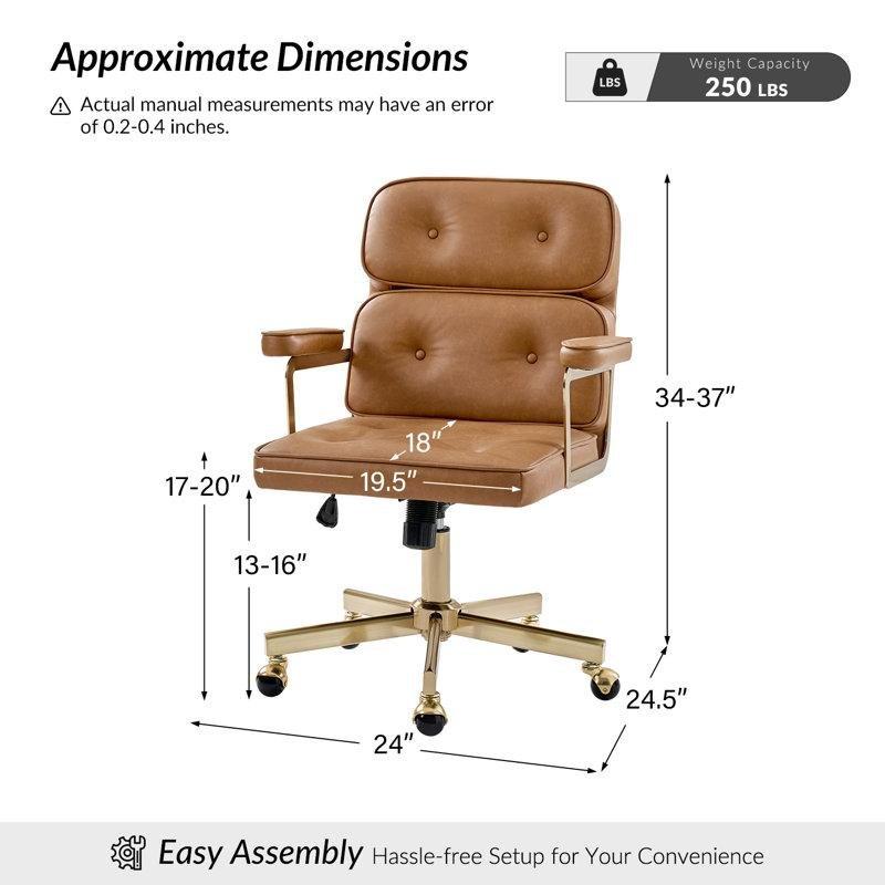 Gold Metal Ayaklı Suni Deri Yüksekliği Ayarlanabilir Eğimli Döner Sandalye - 145857