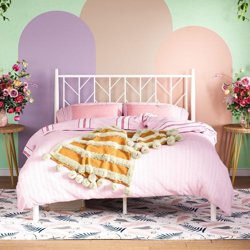 Gold Metal Chevron Desenli Yatak Başlıklı Karyola - 160 cm - 144963